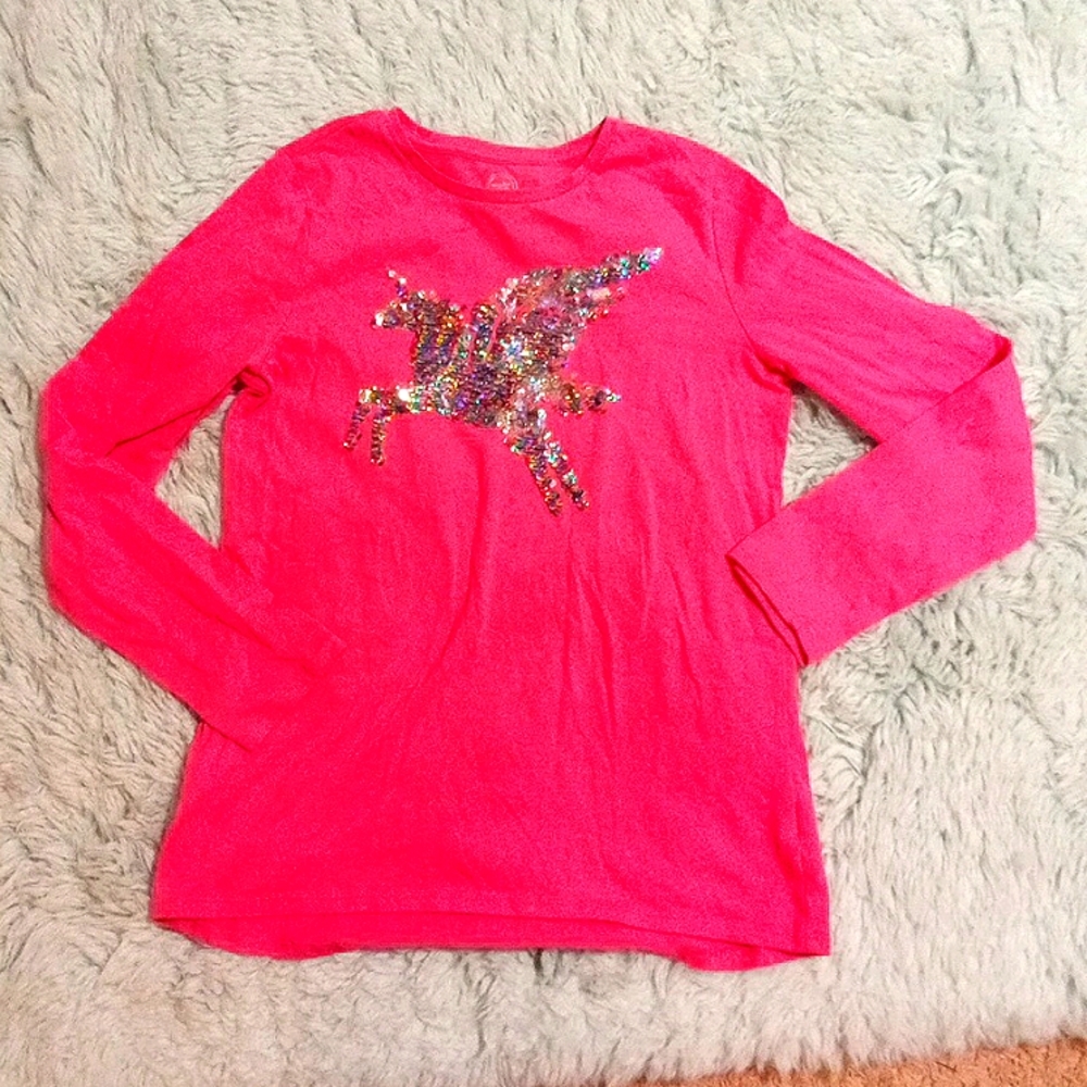 Pink girls size 18/XXL long sleeve shirt with unicorn.